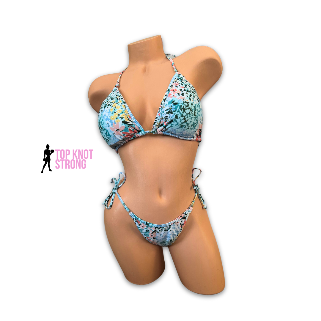 Flower Fields Blue Bikini Posing Practice Suit