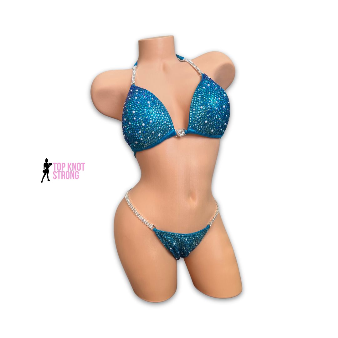 Under the Sea Aqua Blue Crystal Bikini Competition Suit