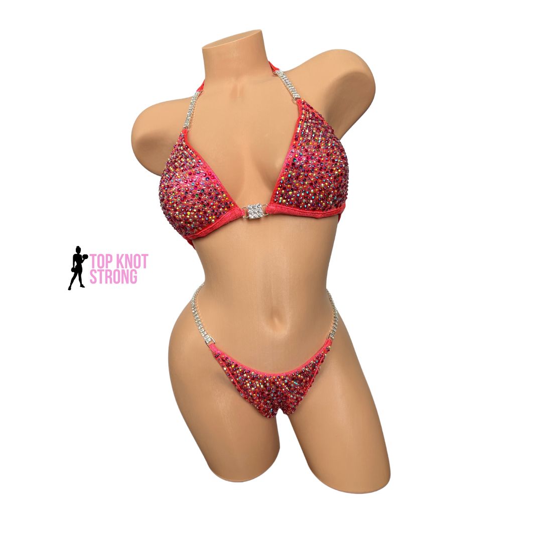 Coral Crush Crystal Bikini Competition Suit