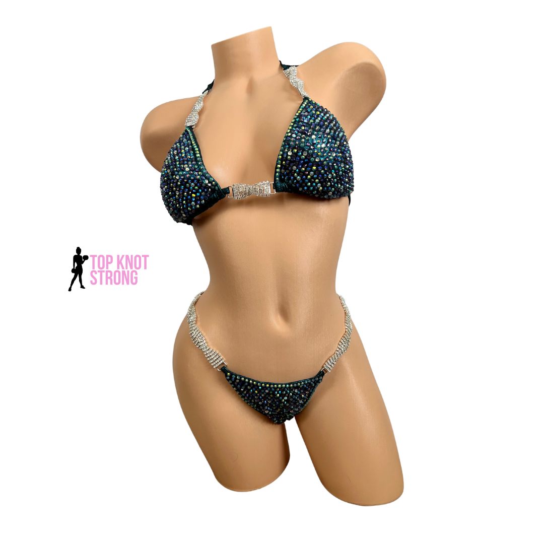 Midnight Shimmer Teal Bikini Competition Suit