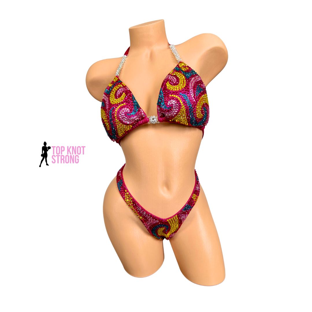 Sugar Rush Pink Figure Physique Bodybuilding Crystal Competition Suit