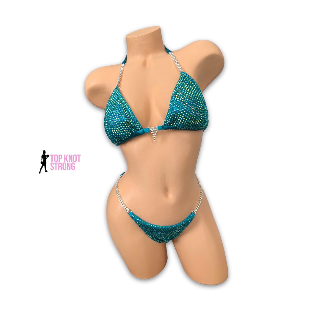 Mediterranean Dreams Teal Crystal Bikini Competition Suit