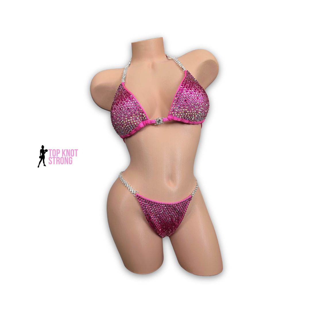 Pretty in Neon Pink Crystal Bikini Competition Suit