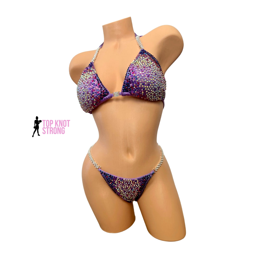 Star Burst Lilac Purple Crystal Bikini Competition Suit