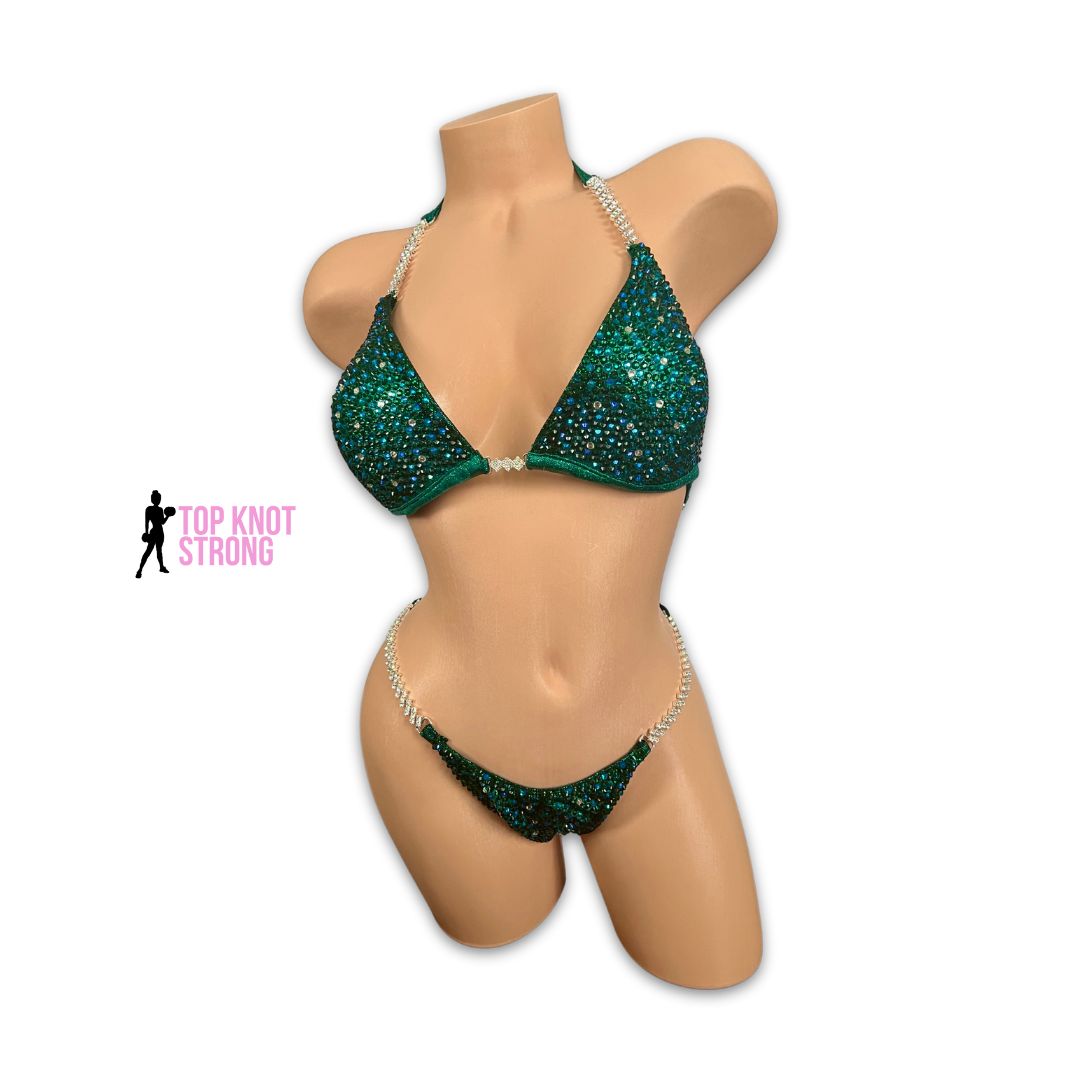 Emerald Green Dragon Bikini Bodybuilding Crystal Competition Suit