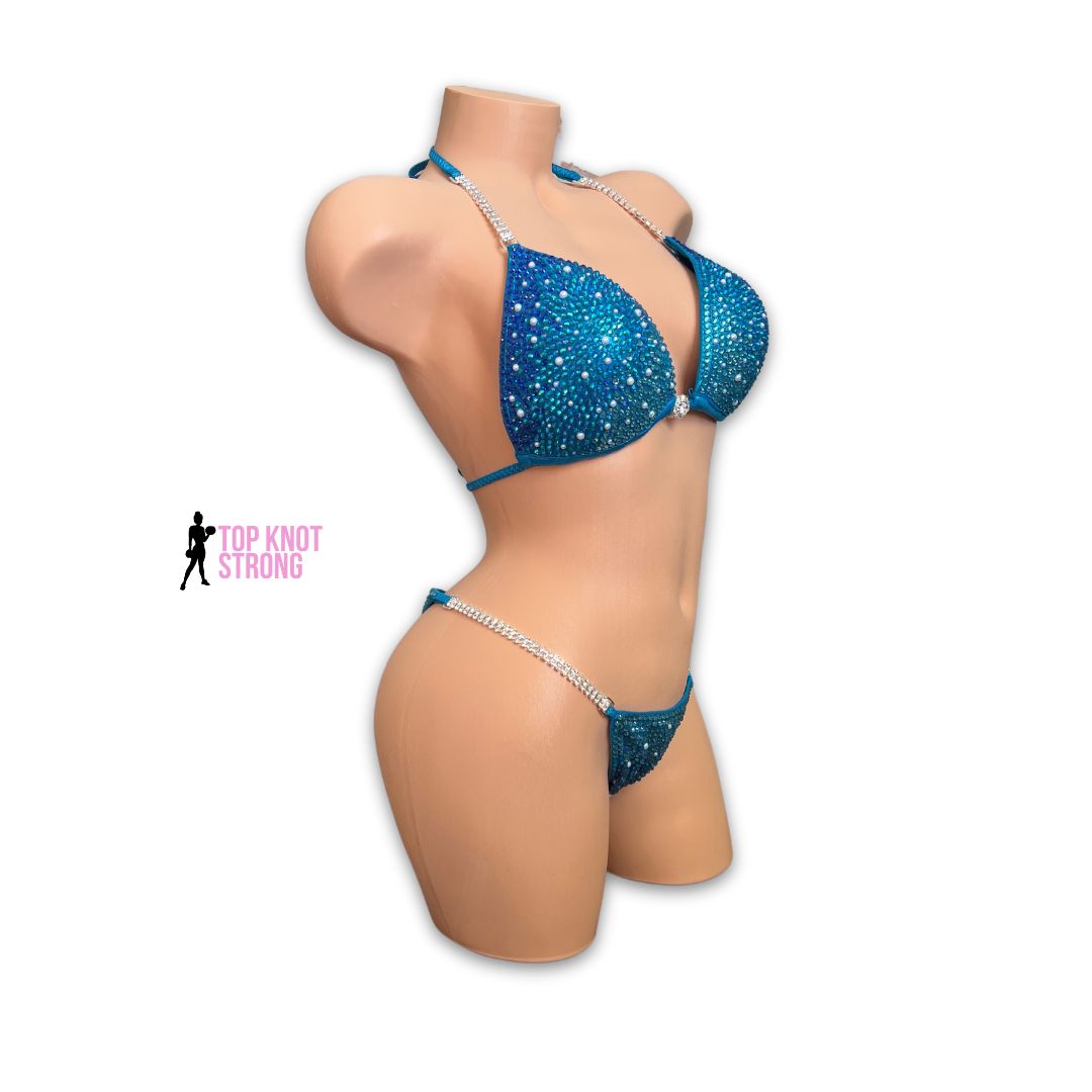 Under the Sea Aqua Blue Crystal Bikini Competition Suit