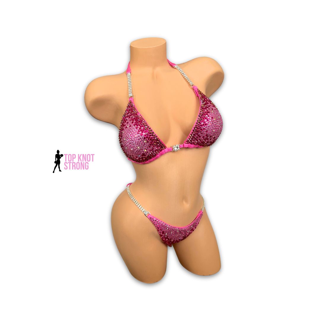 Cosmic Bloom Neon Pink Crystal Bikini Competition Suit