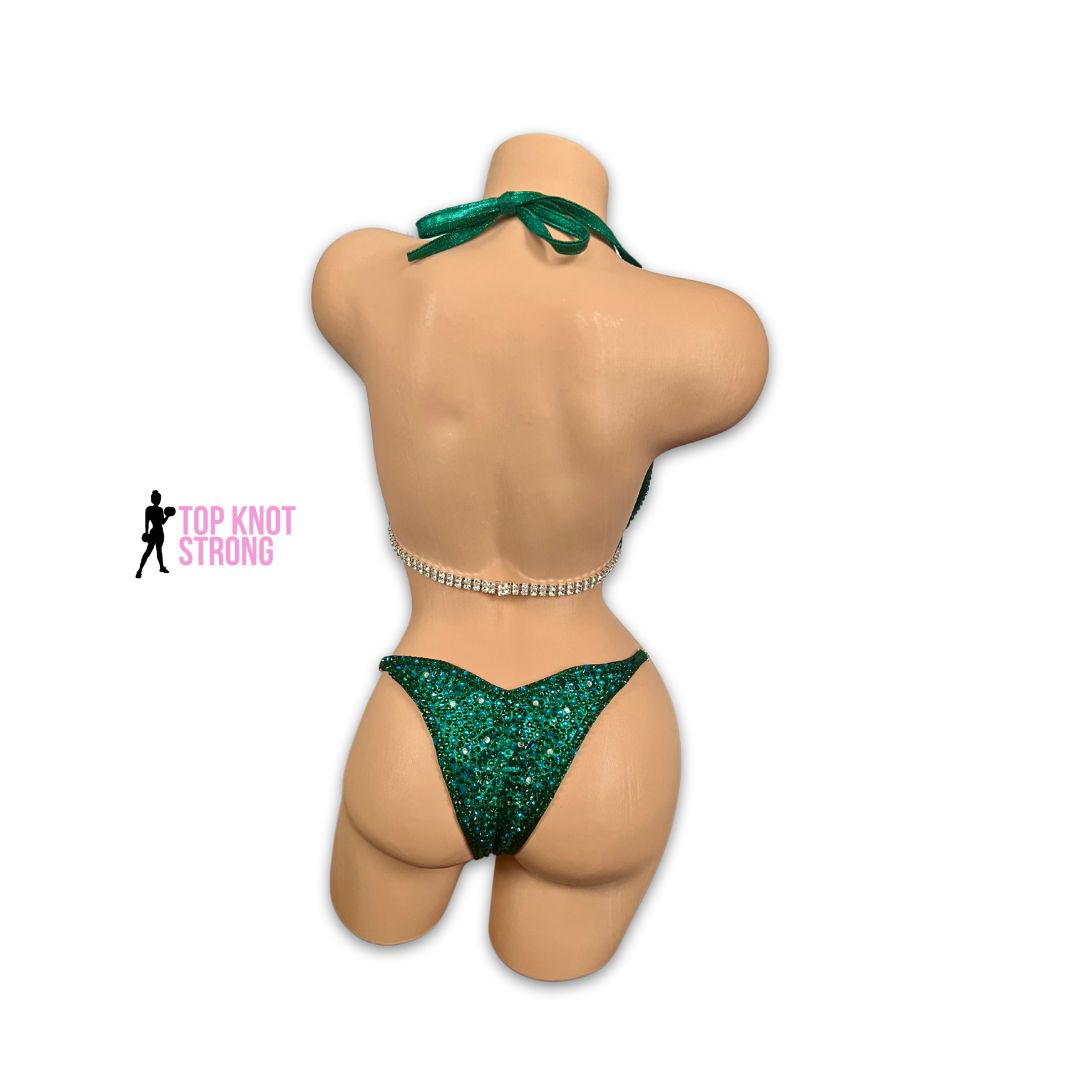 Emerald Green Dragon Bikini Bodybuilding Crystal Competition Suit