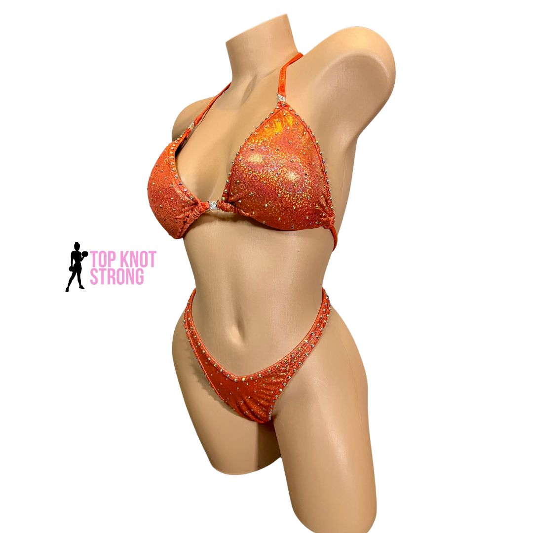 Tangerine Orange Figure Physique Posing Practice Suit with Crystals