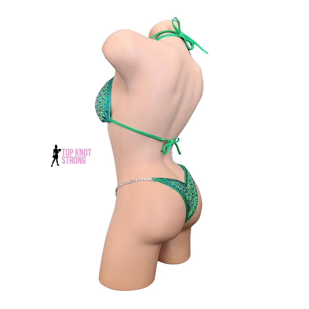 Lime Green Bikini Bodybuilding Crystal Competition Suit