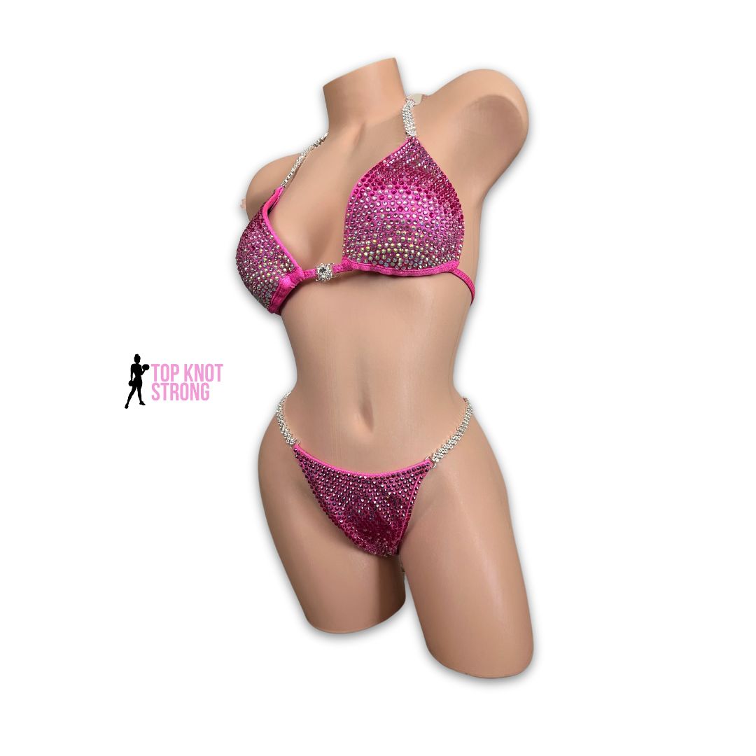 Pretty in Neon Pink Crystal Bikini Competition Suit