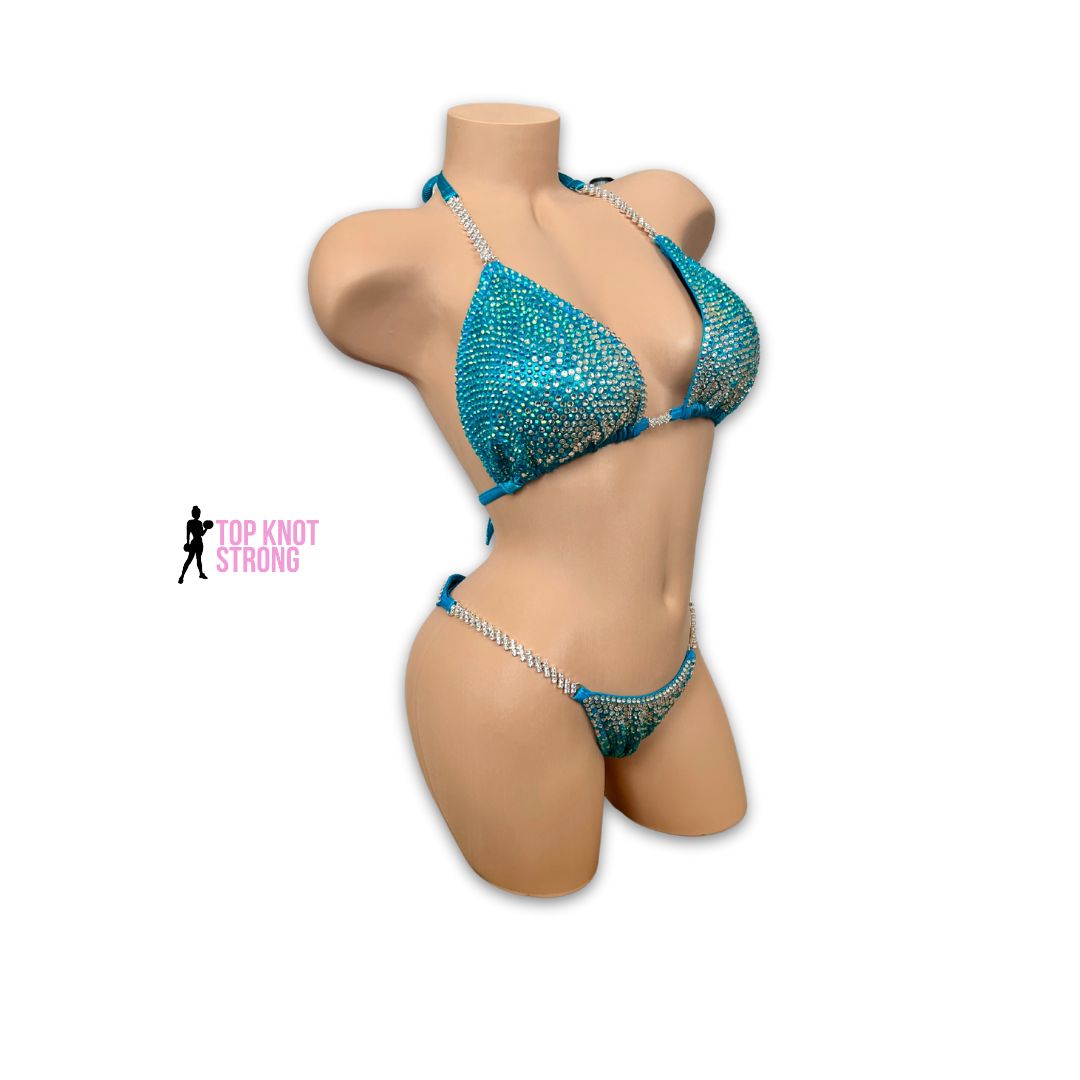 Elsa Aqua Blue Crystal Bikini Competition Suit
