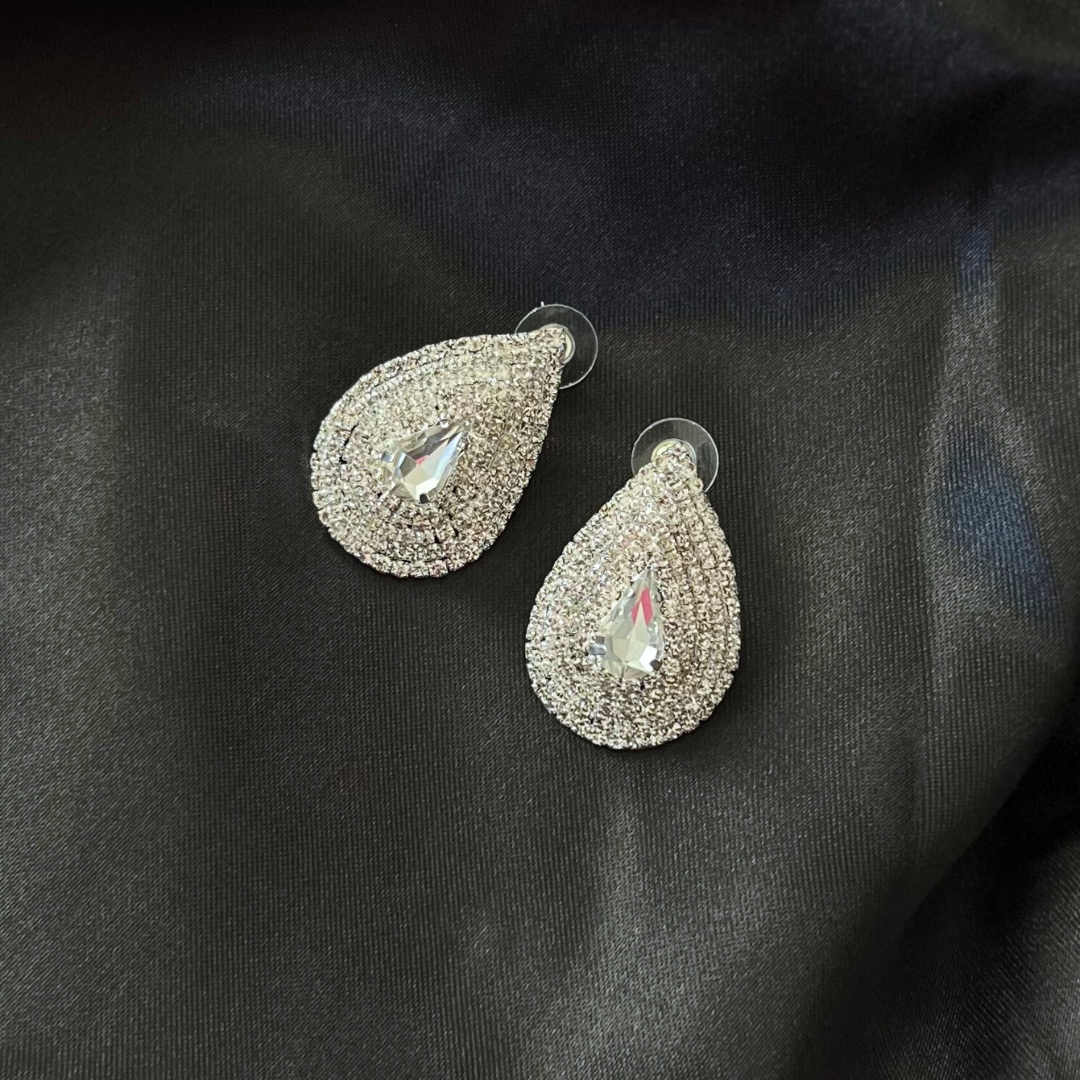 Teardrop Stone Accented Rhinestone Trimmed Stud Bikini Competition Earrings