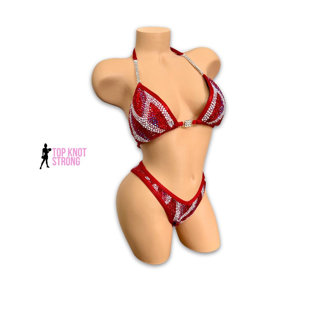 RTS: Ruby Red Temptation Figure Physique Bodybuilding Crystal Competition Suit