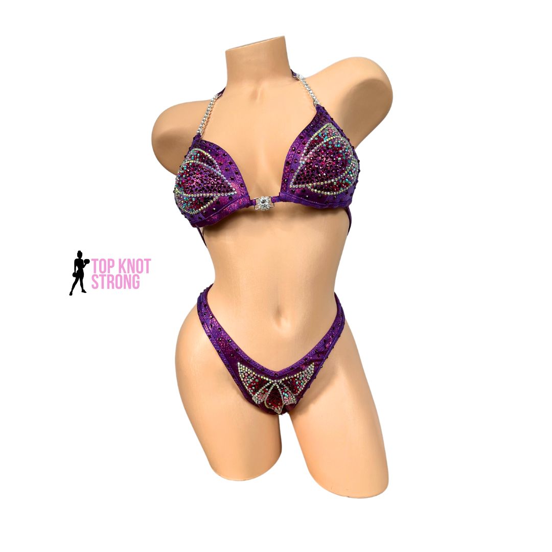 Enchanted Orchid Purple Figure Physique Bodybuilding Crystal Competition Suit