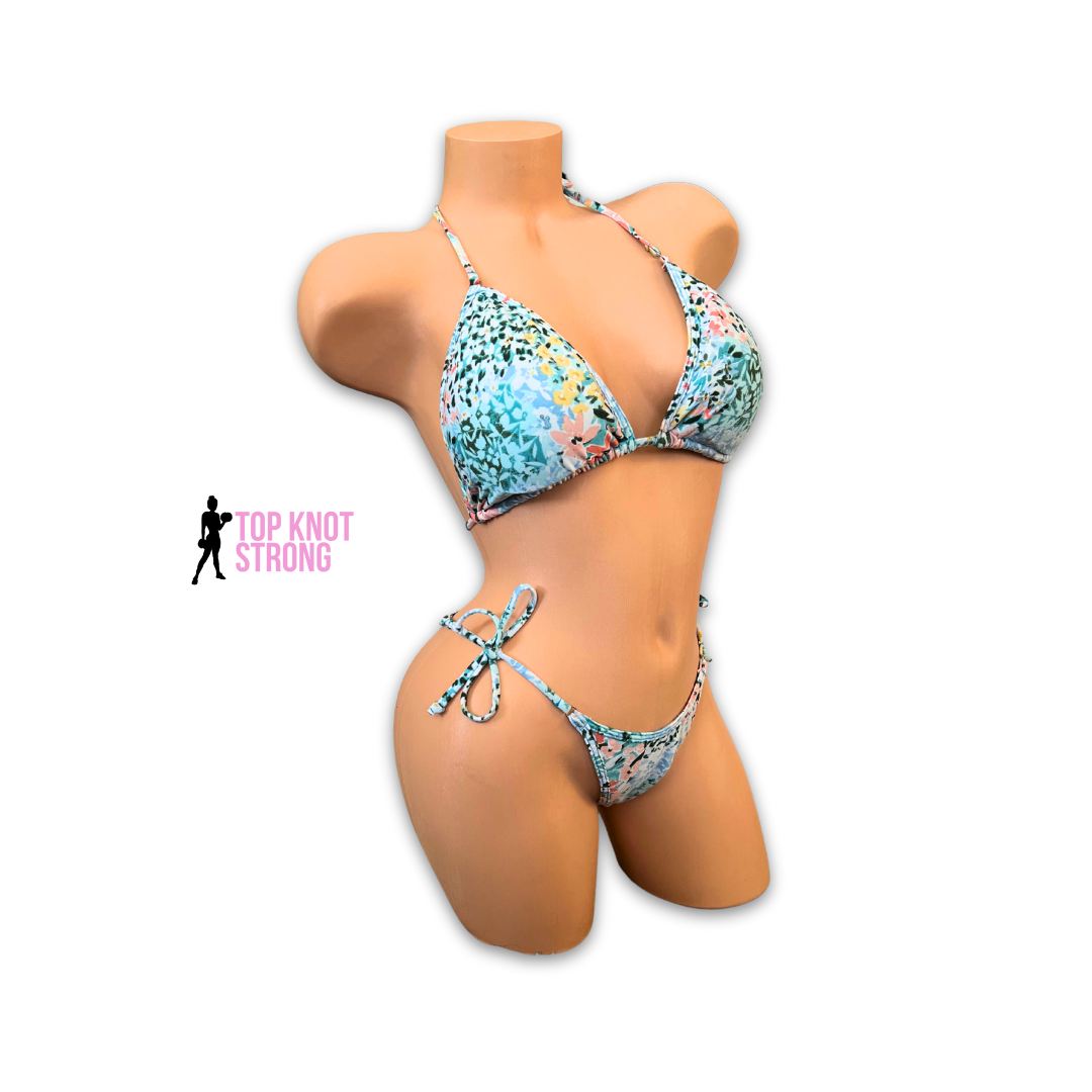 Flower Fields Blue Bikini Posing Practice Suit