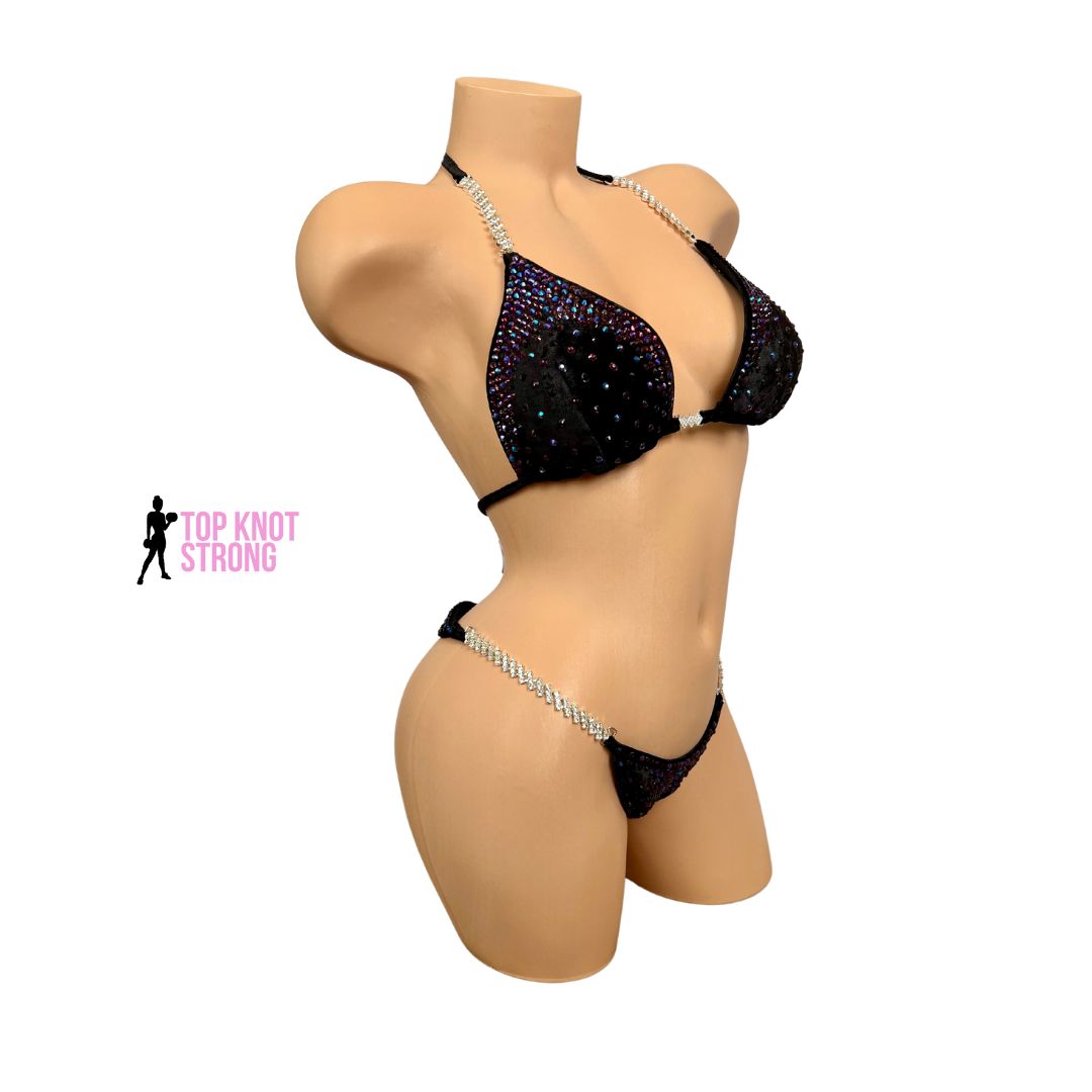 Ursula Purple and Black Crystal Bikini Competition Suit