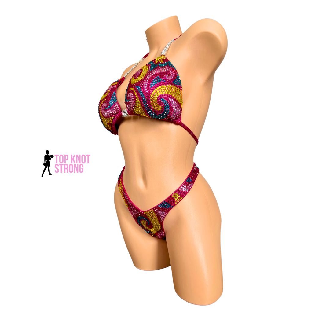 Sugar Rush Pink Figure Physique Bodybuilding Crystal Competition Suit