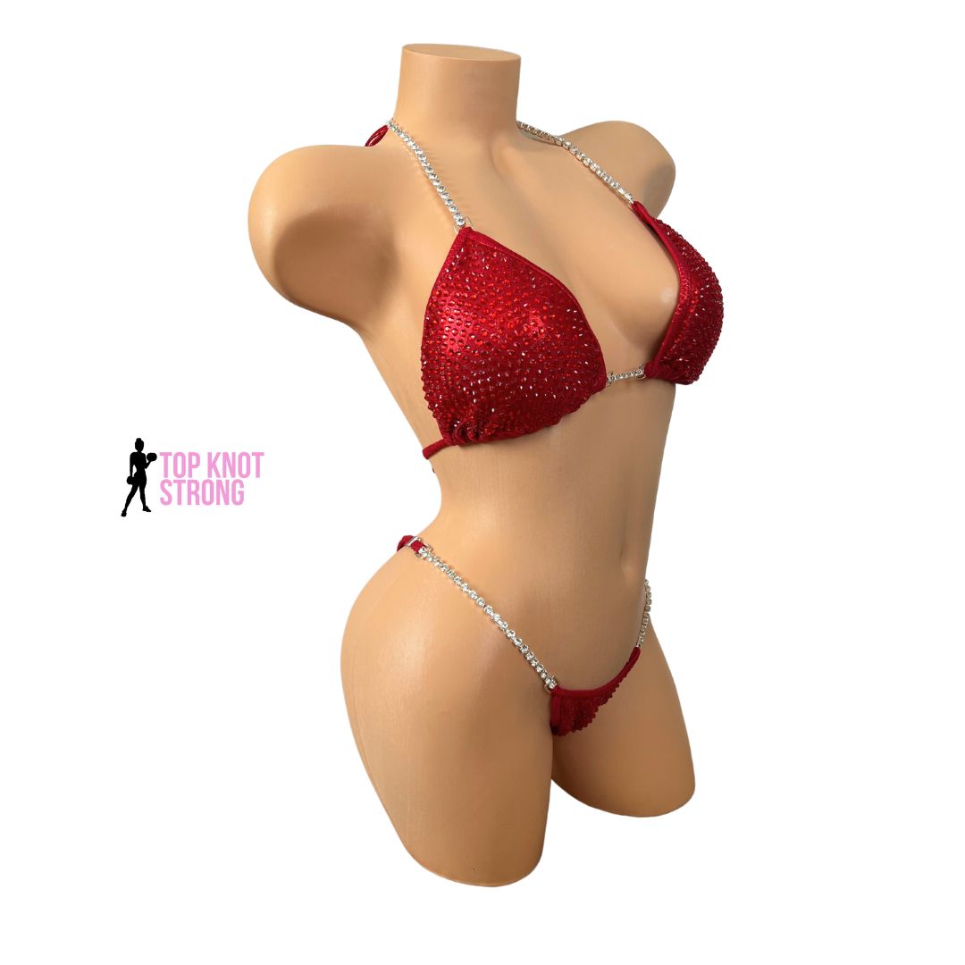 Ruby Red Crystal Bikini Competition Suit