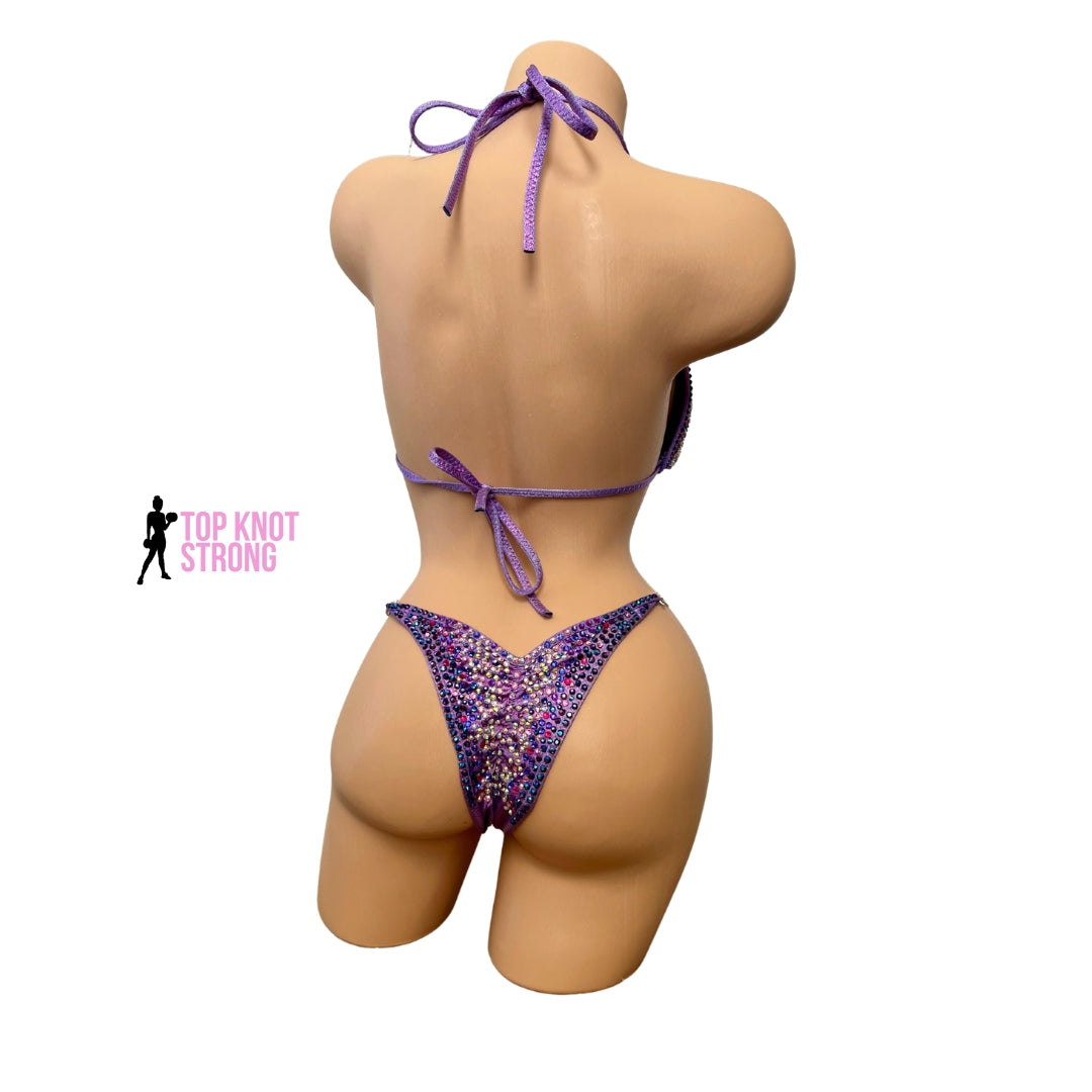 Star Burst Lilac Purple Crystal Bikini Competition Suit