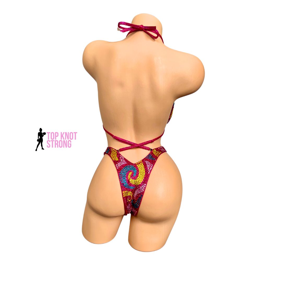 Sugar Rush Pink Figure Physique Bodybuilding Crystal Competition Suit