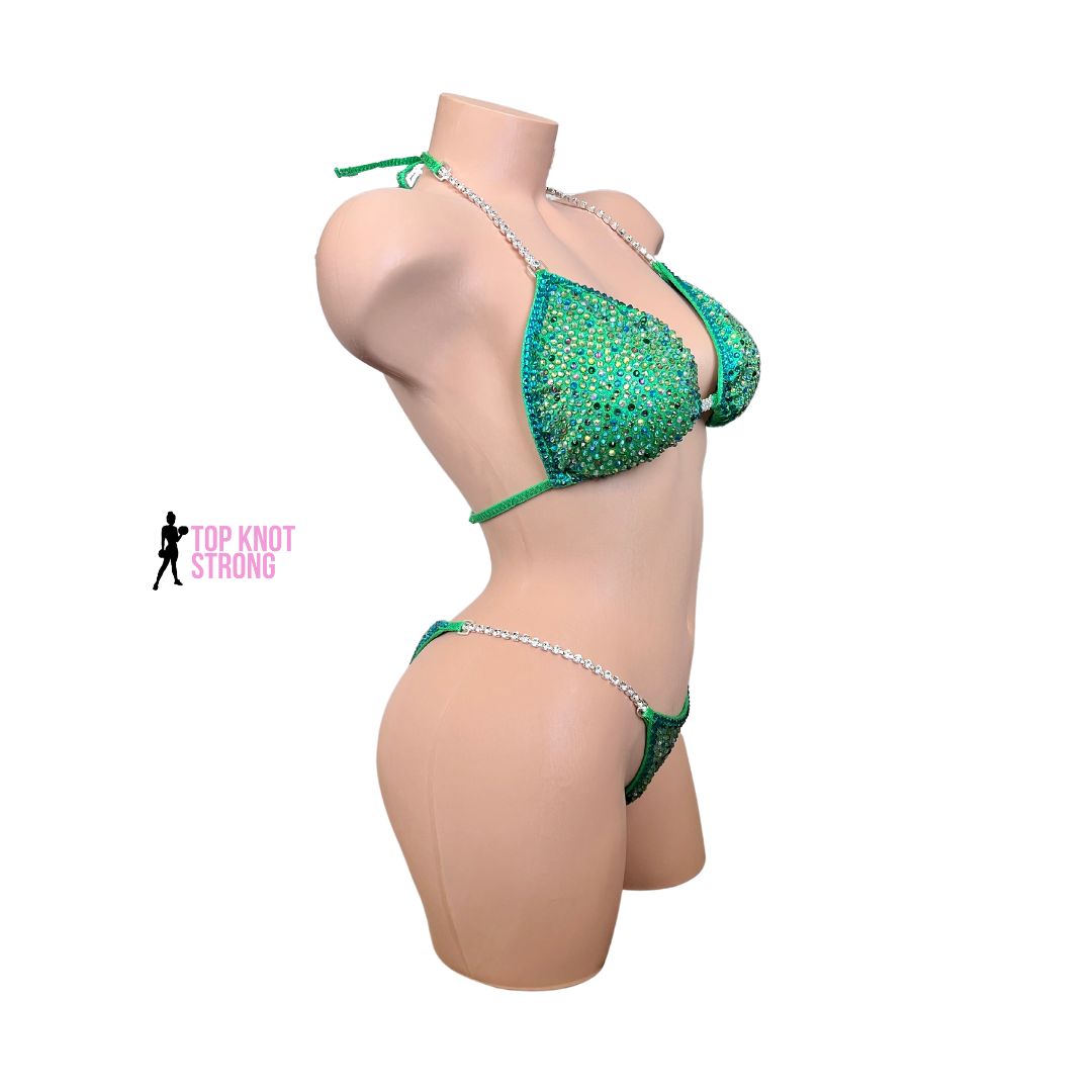 Lime Green Bikini Bodybuilding Crystal Competition Suit