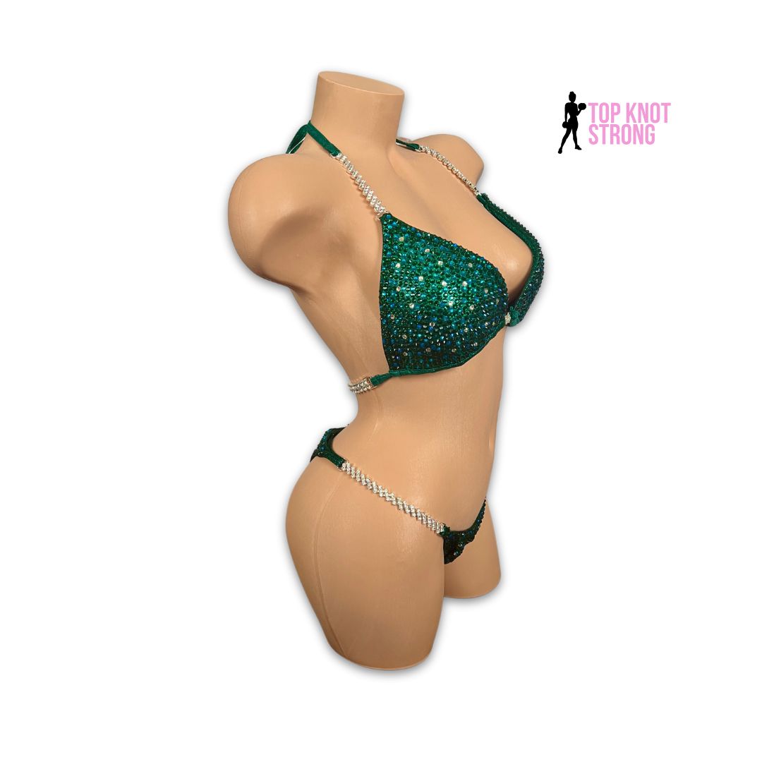 Emerald Green Dragon Bikini Bodybuilding Crystal Competition Suit