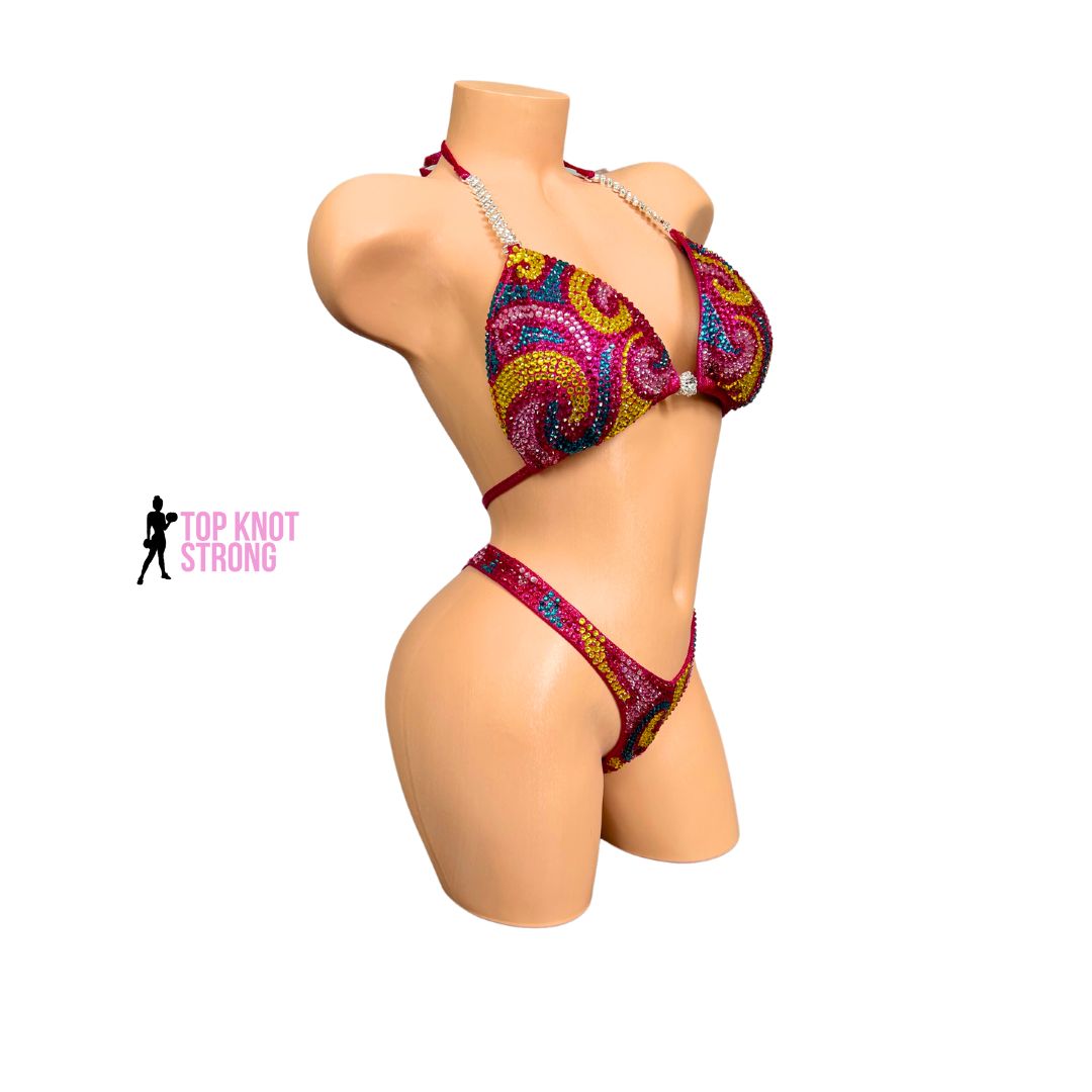 Sugar Rush Pink Figure Physique Bodybuilding Crystal Competition Suit