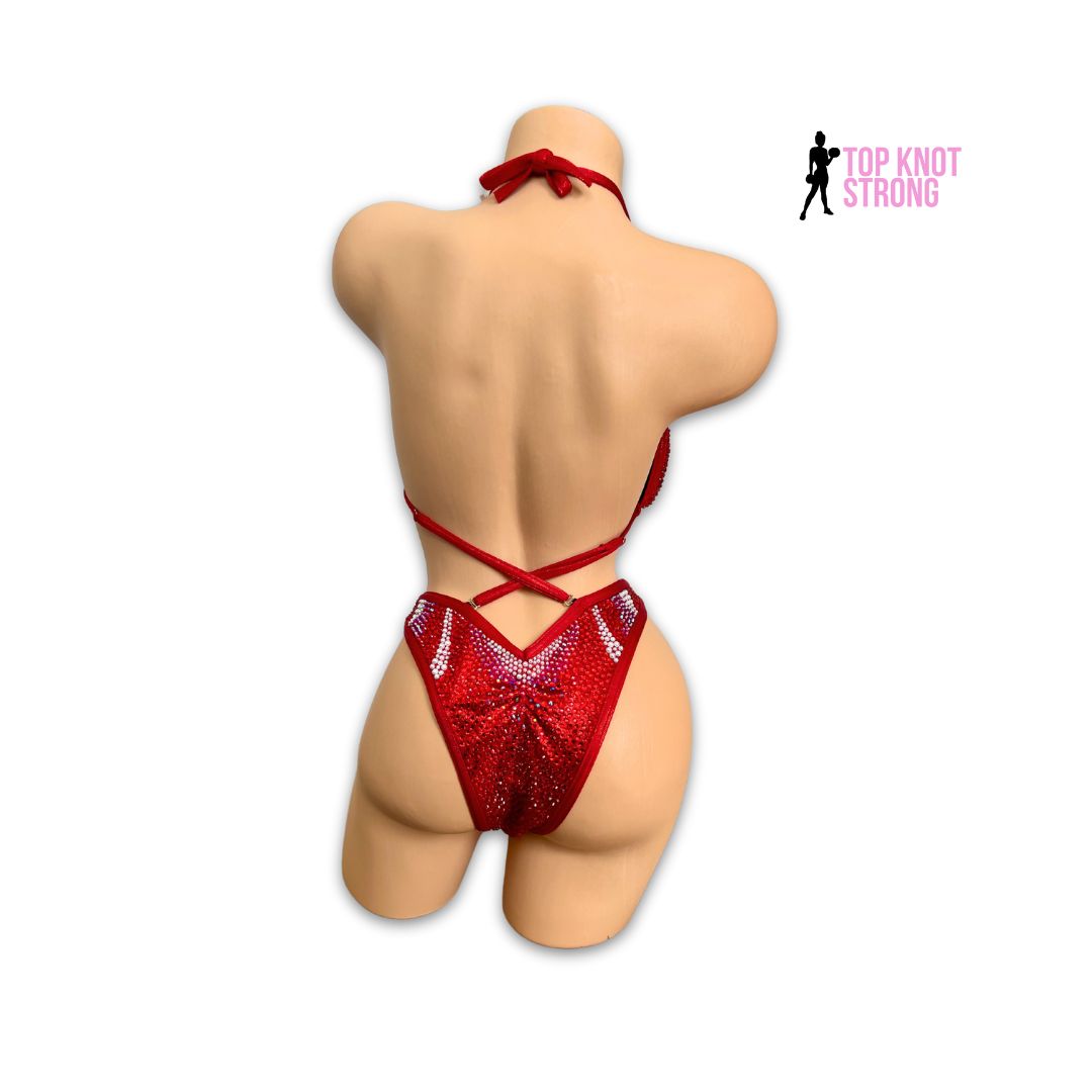 RTS: Ruby Red Temptation Figure Physique Bodybuilding Crystal Competition Suit