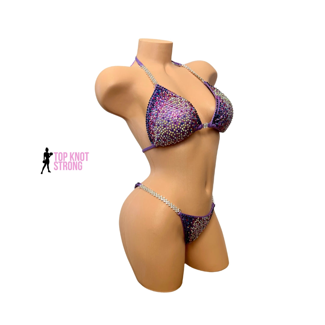 Star Burst Lilac Purple Crystal Bikini Competition Suit