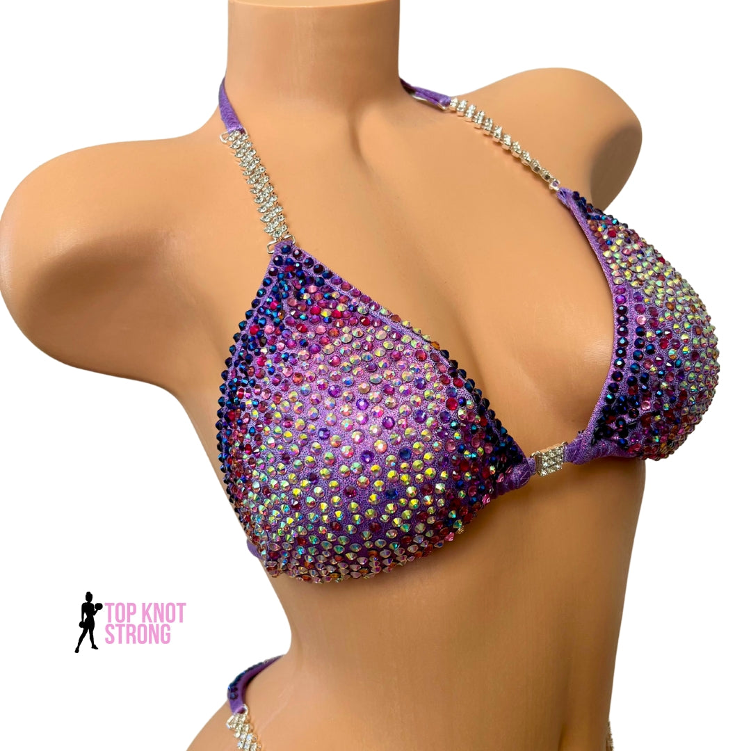Star Burst Lilac Purple Crystal Bikini Competition Suit