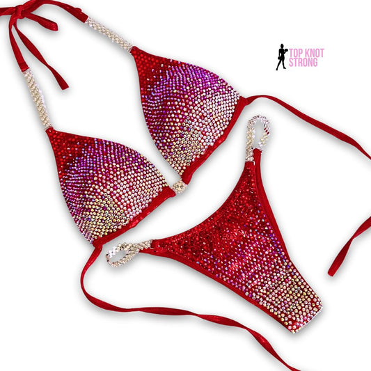 Cherry Bombshell Red Crystal Bikini Competition Suit