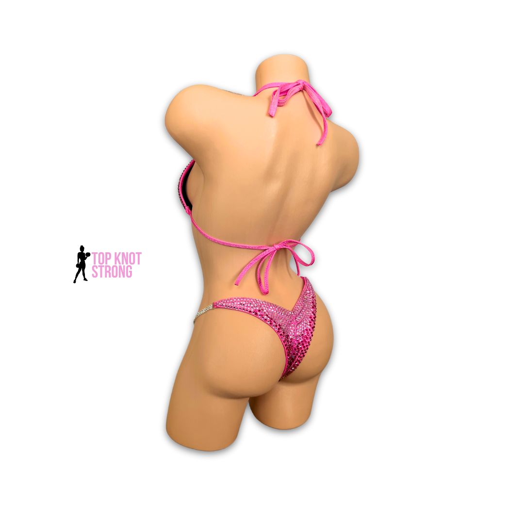 Cosmic Bloom Neon Pink Crystal Bikini Competition Suit
