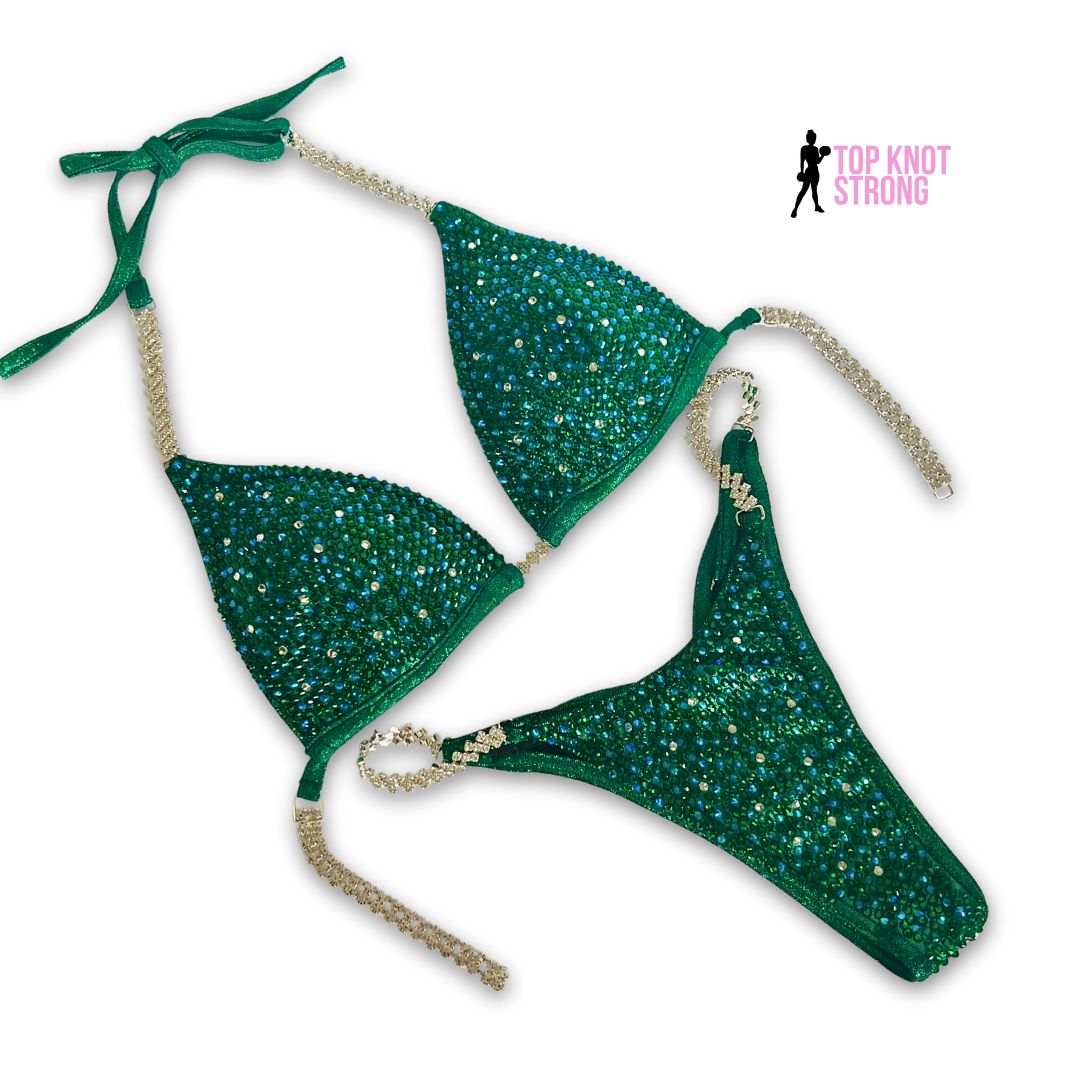 Emerald Green Dragon Bikini Bodybuilding Crystal Competition Suit