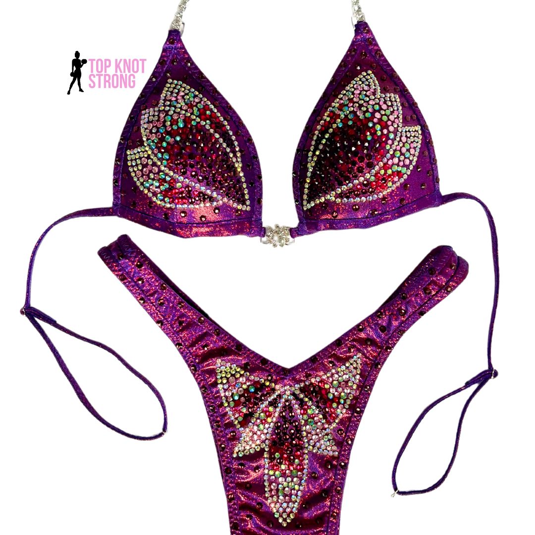 RTS: Enchanted Orchid Purple Figure Physique Bodybuilding Crystal Competition Suit