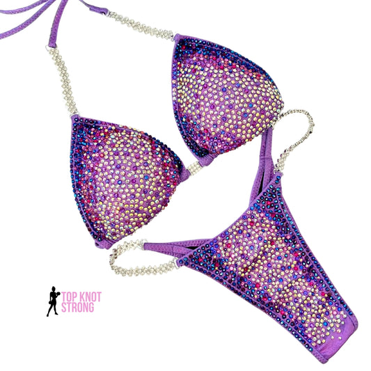 Star Burst Lilac Purple Crystal Bikini Competition Suit