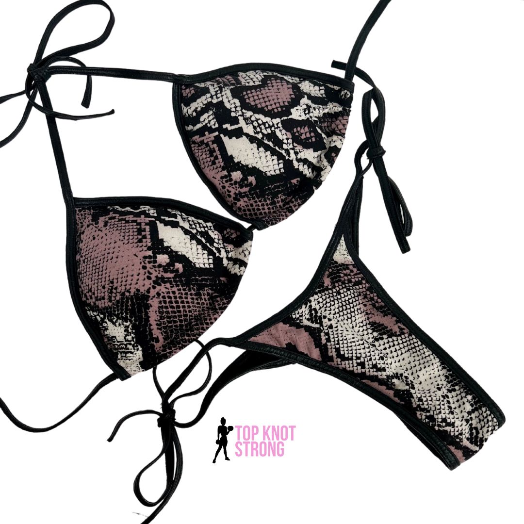 RTS: Mauve Snakeskin Bikini Posing Practice Suit | D cup | Small Pro