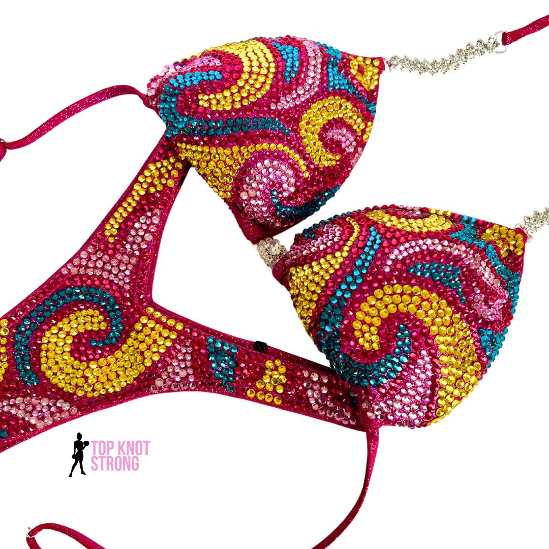 Sugar Rush Pink Figure Physique Bodybuilding Crystal Competition Suit
