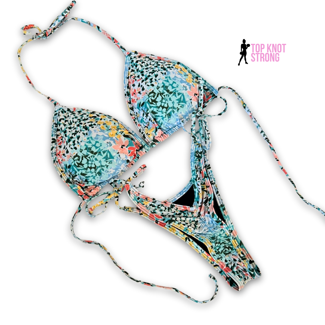 Flower Fields Blue Bikini Posing Practice Suit