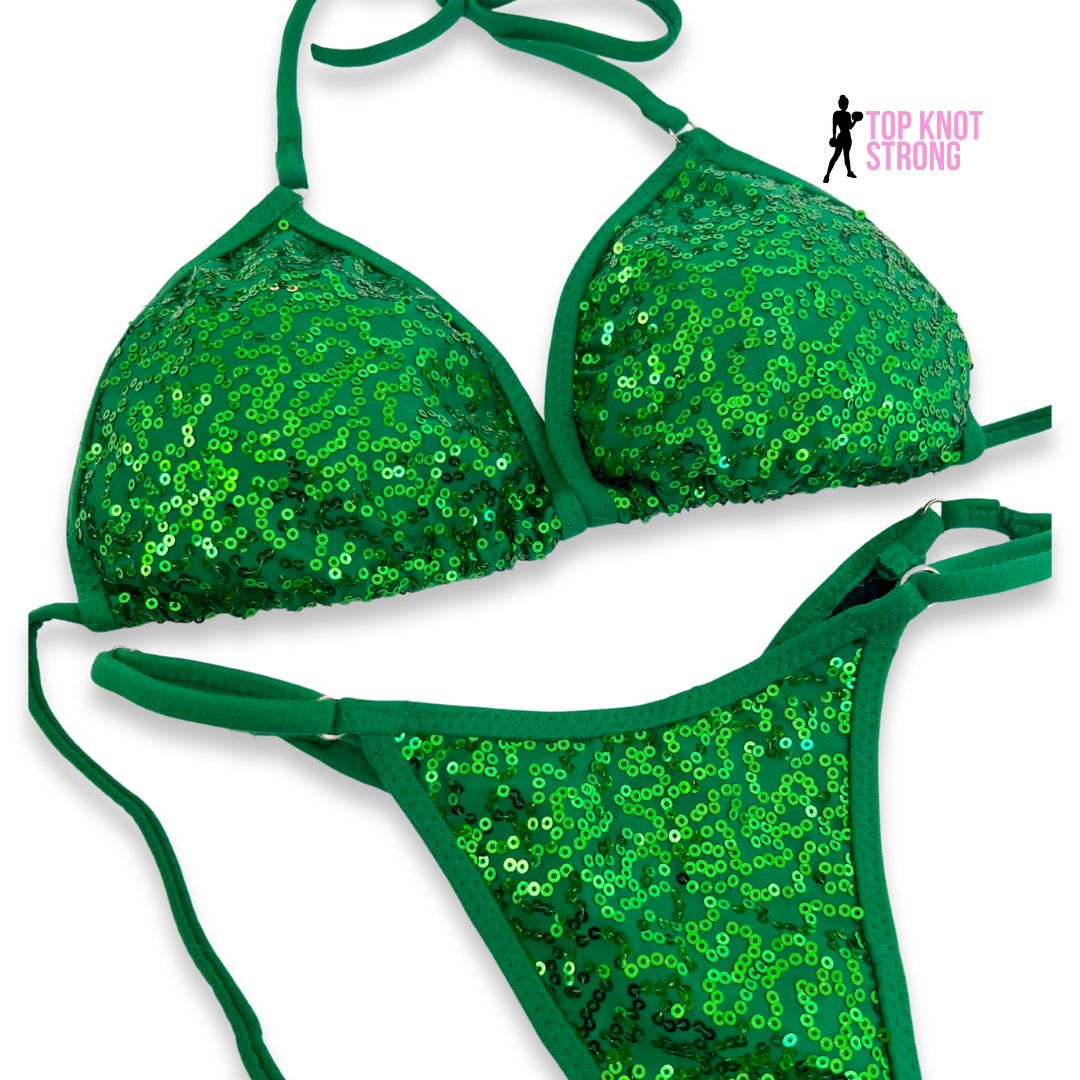 Kelly Green Sequin Practice Posing Bikini