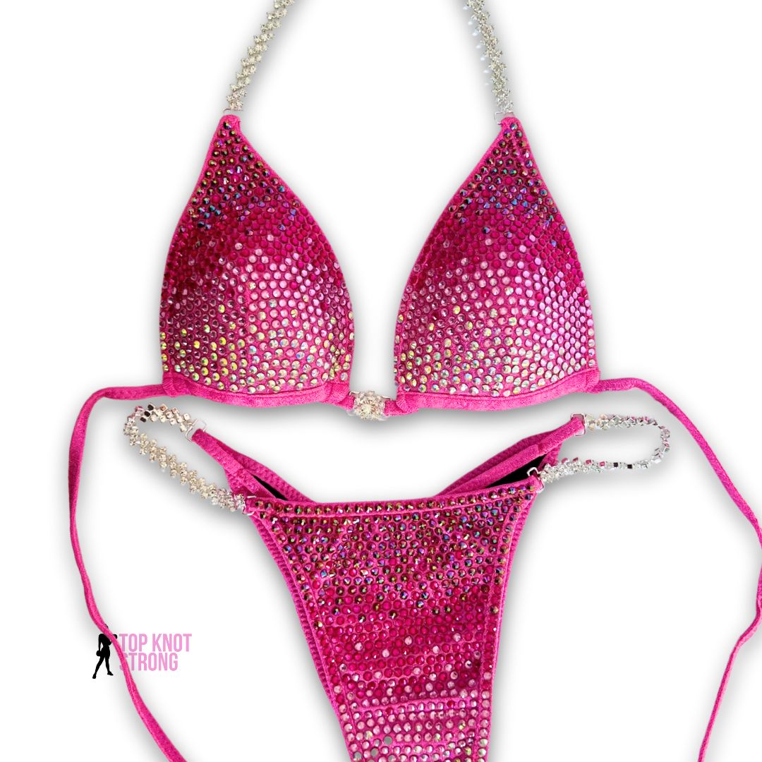 Pretty in Neon Pink Crystal Bikini Competition Suit