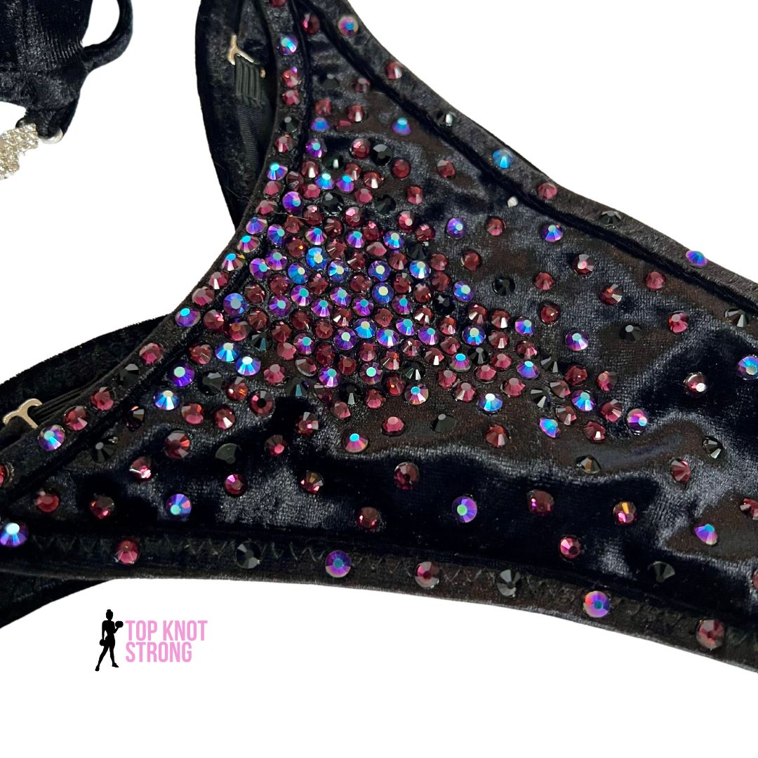 Ursula Purple and Black Crystal Bikini Competition Suit