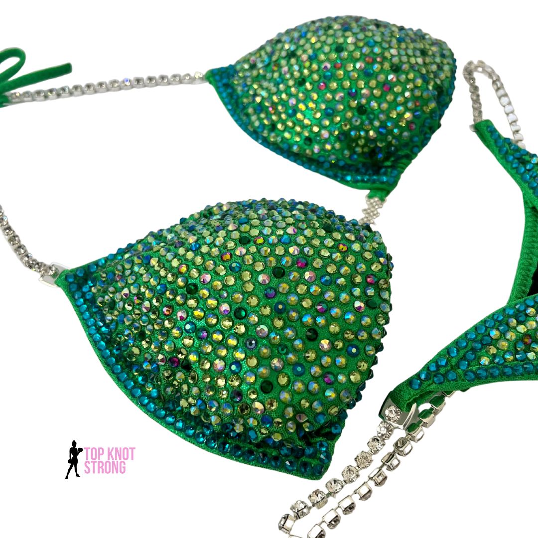 Lime Green Bikini Bodybuilding Crystal Competition Suit