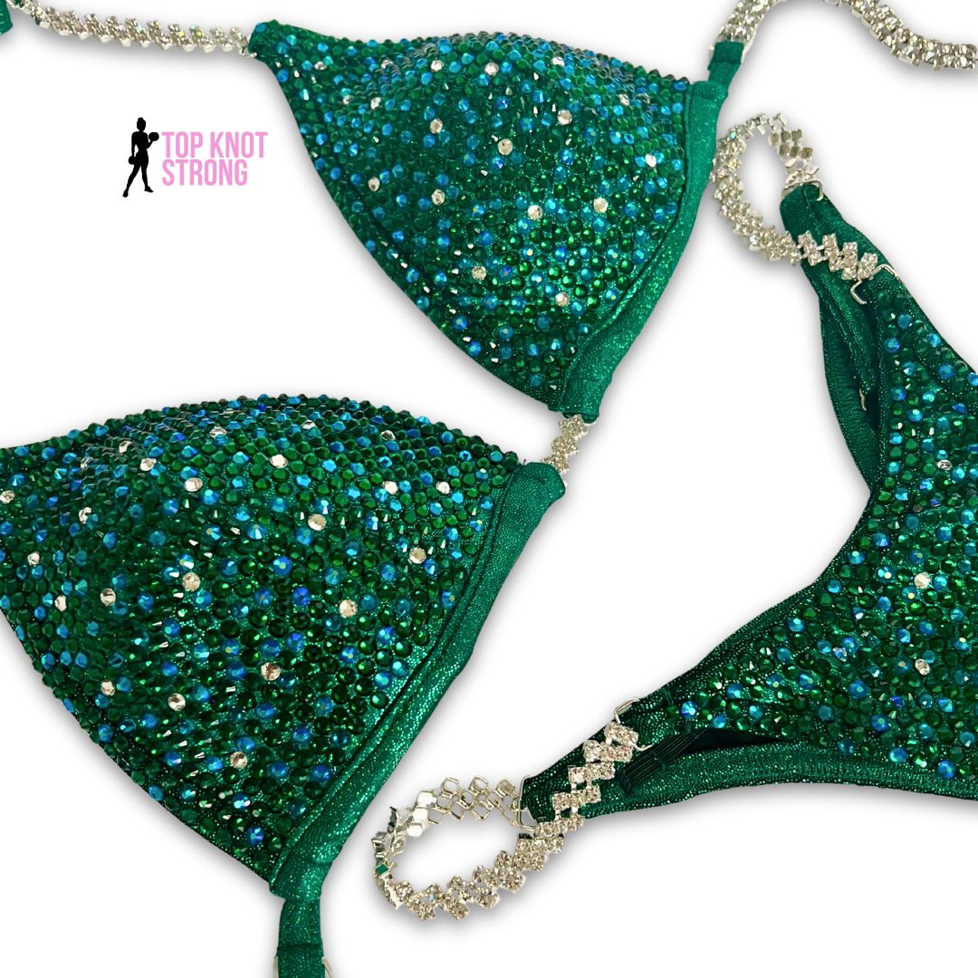 Emerald Green Dragon Bikini Bodybuilding Crystal Competition Suit