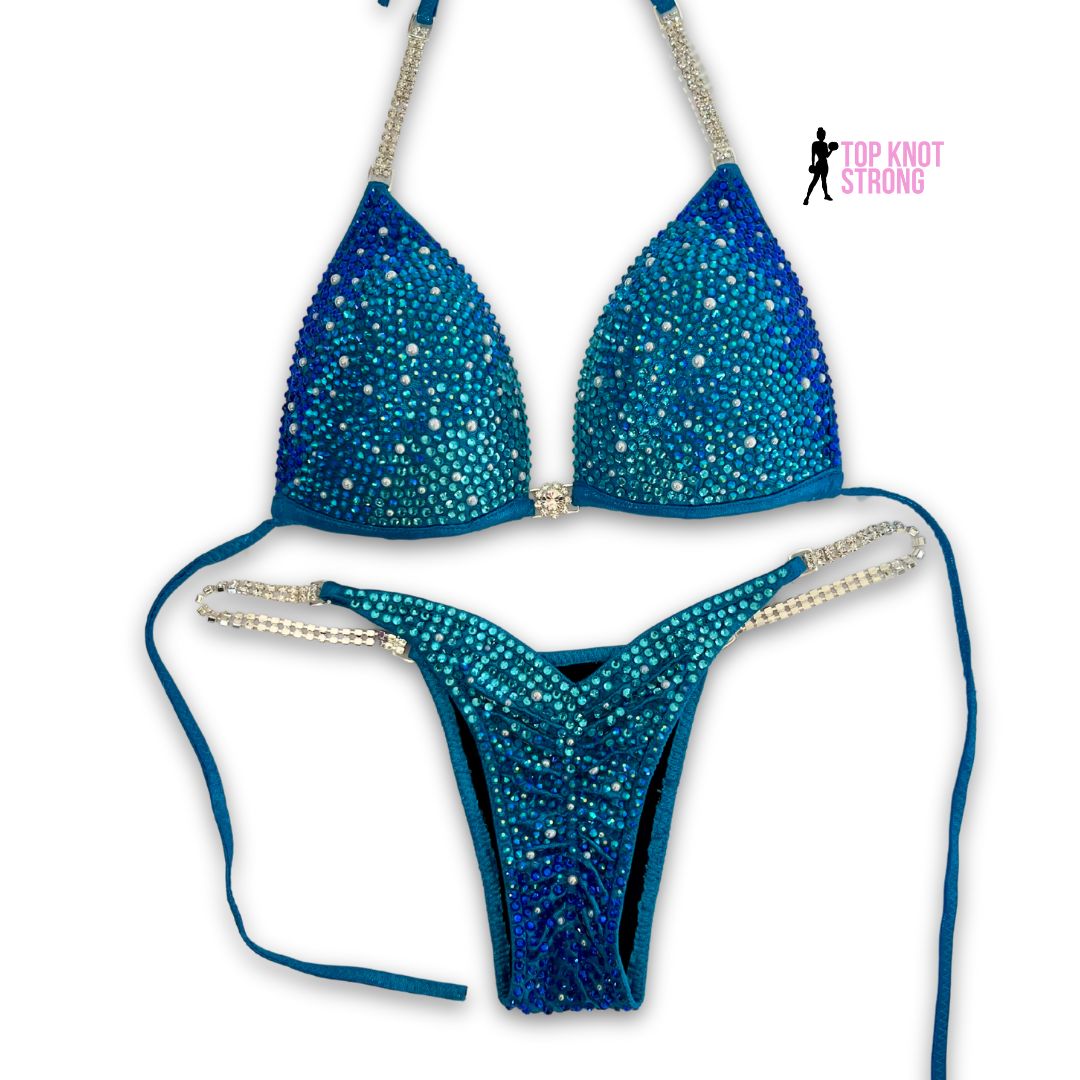 Under the Sea Aqua Blue Crystal Bikini Competition Suit
