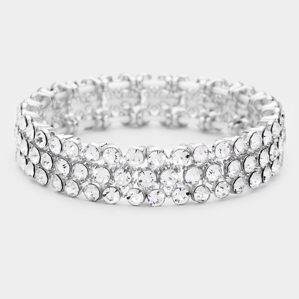 Circular Rhinestone Statement Stretch Bikini Competition Bracelet