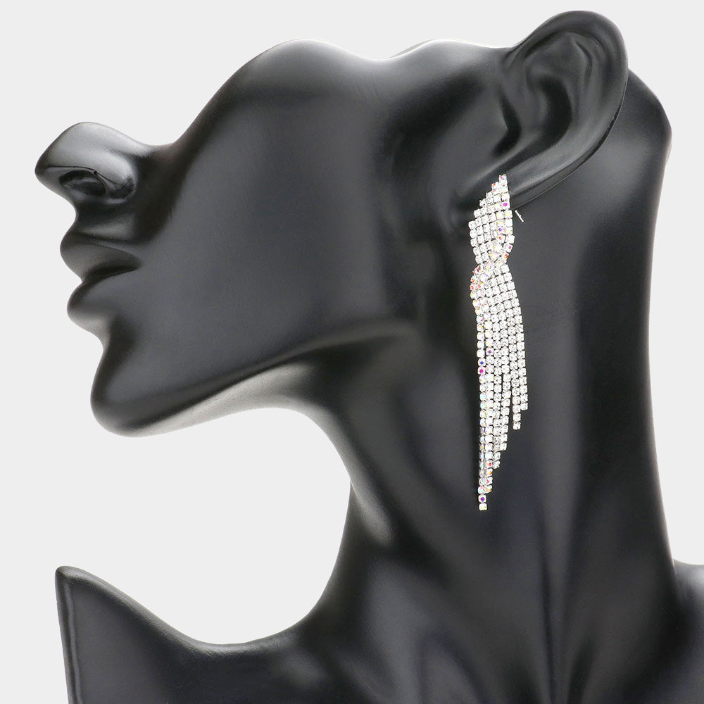 Cascading Fringe Crystal AB Bikini Competition Earrings