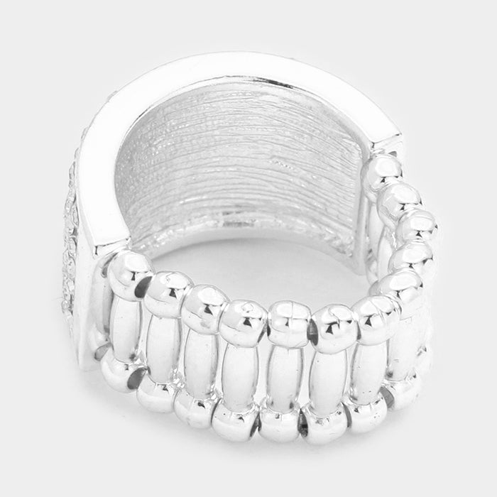 Crystal Rhinestone Pave Stretch Bikini Competition Ring
