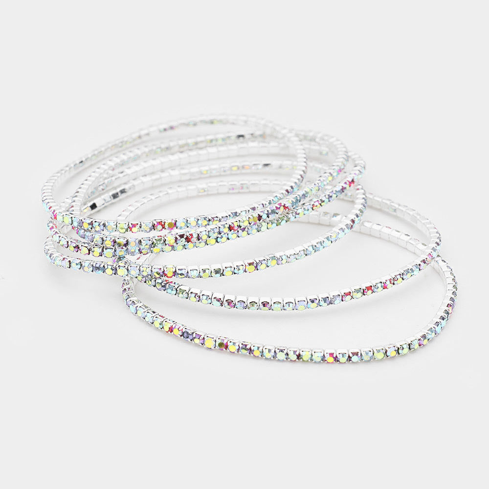 6 Pieces Crystal AB Stackable Stretch Bikini Competition Bracelet