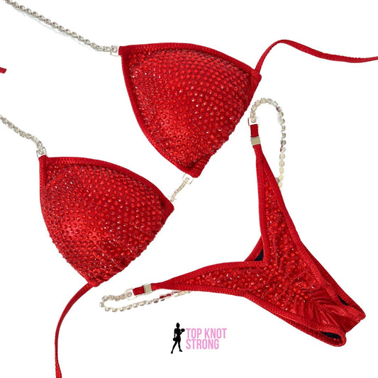Ruby Red Crystal Bikini Competition Suit